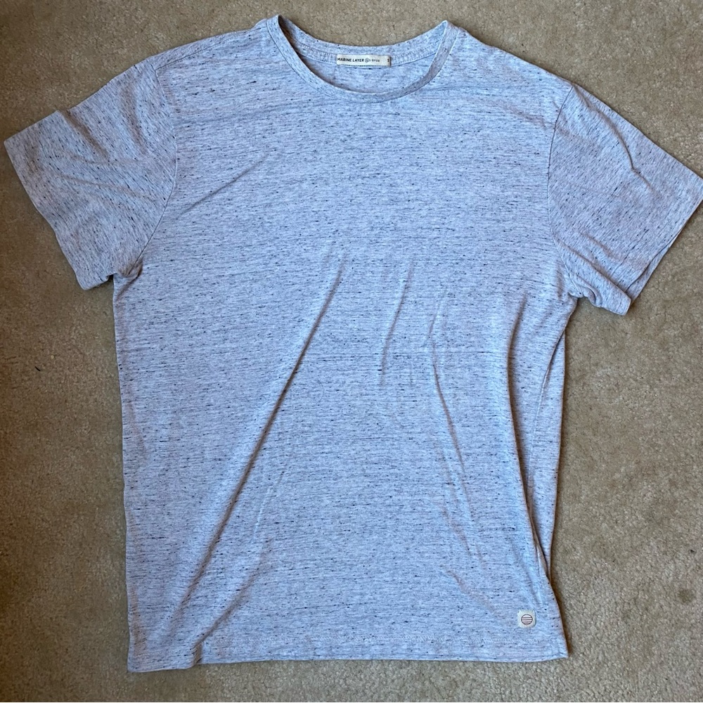 Marine Layer Men’s Signature Crew Tee T-Shirt Ash Heather Gray - Size Small